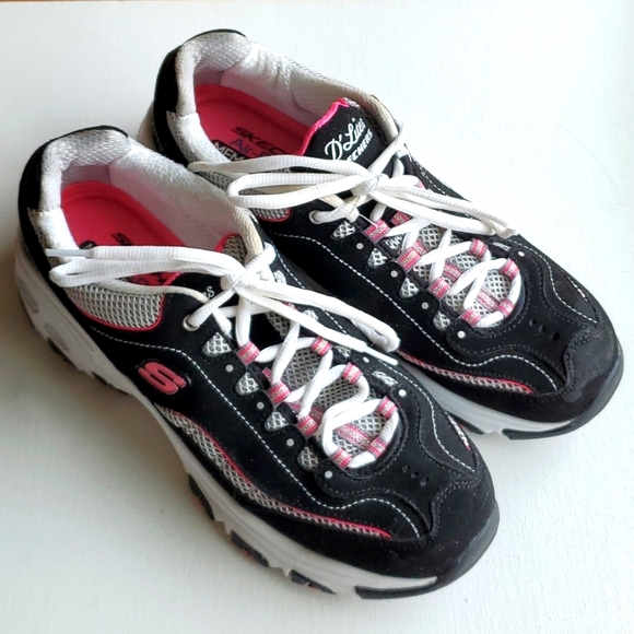 Skechers D'Lites Pink & Black Me Time Lightweight Lace Up Size 9 - Picture 2 of 13
